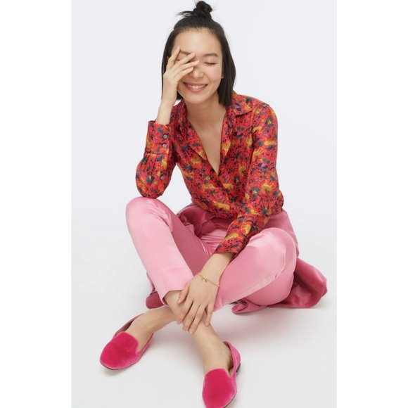 J.Crew 100% Silk Whimsical Button Up Shirt Blouse Floral Animal Cheetah Print - Picture 5 of 11